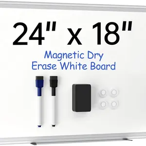 Magnetic Whiteboard Wall 24" x 18" Dry Erase Board with Silver Frame Hanging White Board Office Home School Includes 1 Eraser 2 Multicolor Markers & 4 Magnets