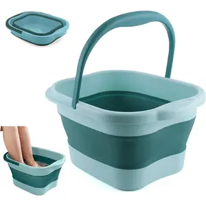 Collapsible Foot Bath Soak Tub with Handle, Plastic Foldable Feet Spa Soaking Basin Bucket with Massager Acupoint for Washing, Pedicure Foot Care Bathtub Bowl Tools for Pain Relief, Green