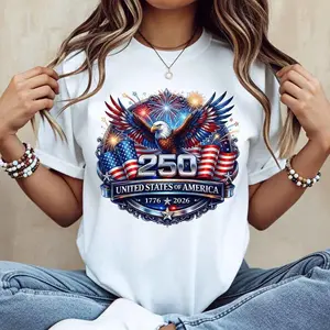 American Eagle Fireworks 250 United States Of America 1776 2026 Print T Shirt White Short Sleeve Casual Top For Independence Day Celebration