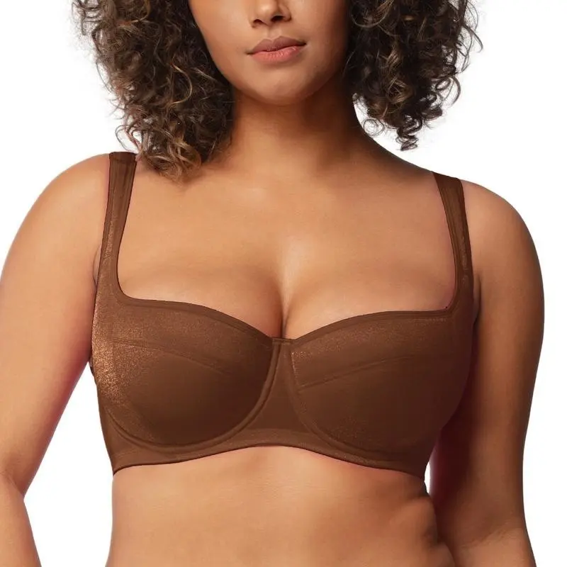 Night Balconette Bra with Wider Padded Straps for Women Plus Size Shimmer Underwire Bra 4mm Lightly Padded Demi Bra Full Coverage Lifting Support Back Smoothing Natural Push Up Daily Large Bust Bras