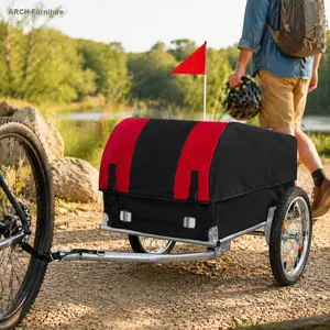 ARCH Heavy-Duty Bike Cargo Trailer Collapsible Folding Wagon - 88 lbs Capacity, 16 in All-Terrain Wheels, Removable Waterproof Cover - for Camping, Groceries - Red, Black