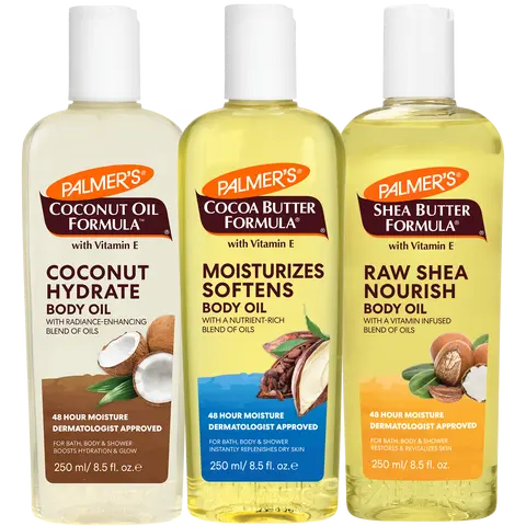 Palmer's Cocoa Butter, Shea Butter & Coconut Oil Body Oil Moisture Bundle Pack for Hydrated, Moisturized & Glowing Silky Skin