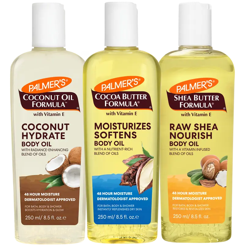 Palmer's Cocoa Butter, Shea Butter & Coconut Oil Body Oil Moisture Bundle Pack for Hydrated, Moisturized & Glowing Silky Skin