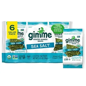 Gimme Seaweed - Sea Salt - 6 Count - Organic Roasted Seaweed Sheets - Keto, Vegan, Gluten Free - Great Source of Iodine & Omega 3’s - Healthy On-The-Go Snack for Kids & Adults