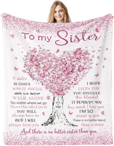 To My Sister Letter & Heart Pattern Blanket Soft Warming Throw for Home Office Travel Cozy Napping Blanket with Heart Design vibrant floral