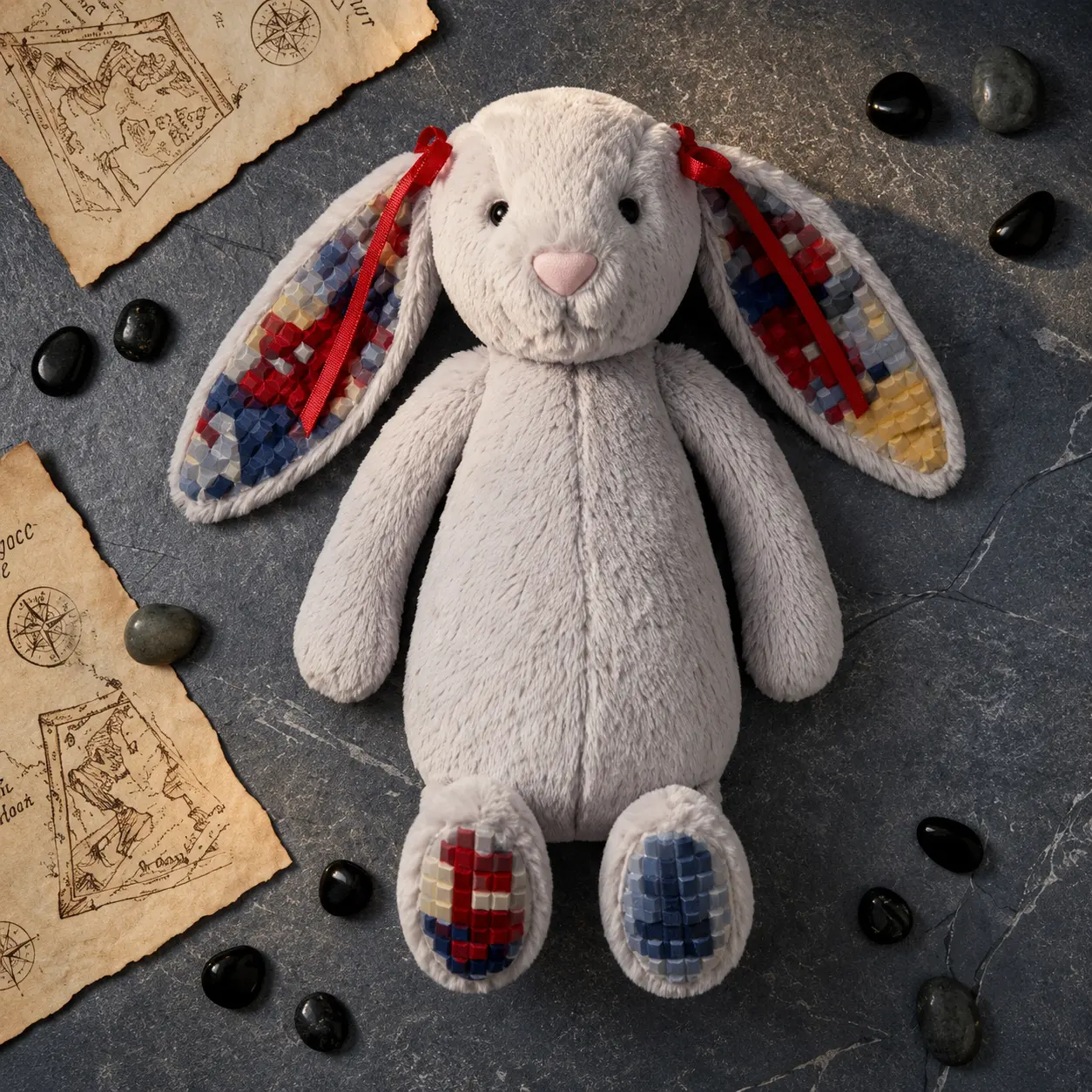Jellycat xSpider Bunny Plush, Custom Gray Floppy Ear Rabbit with Comic Spider Print Paws, Soft Stuffed Animal Gift