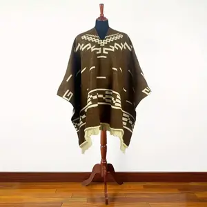 Wild West Outlaw Poncho - Warm, Casual, Non-Elastic, Perfect for Outdoor Adventures - Made with Soft, Durable Polyester (PET) Fabric, Featuring Intricate Embroidery, Striped Design, and Classic Western Style