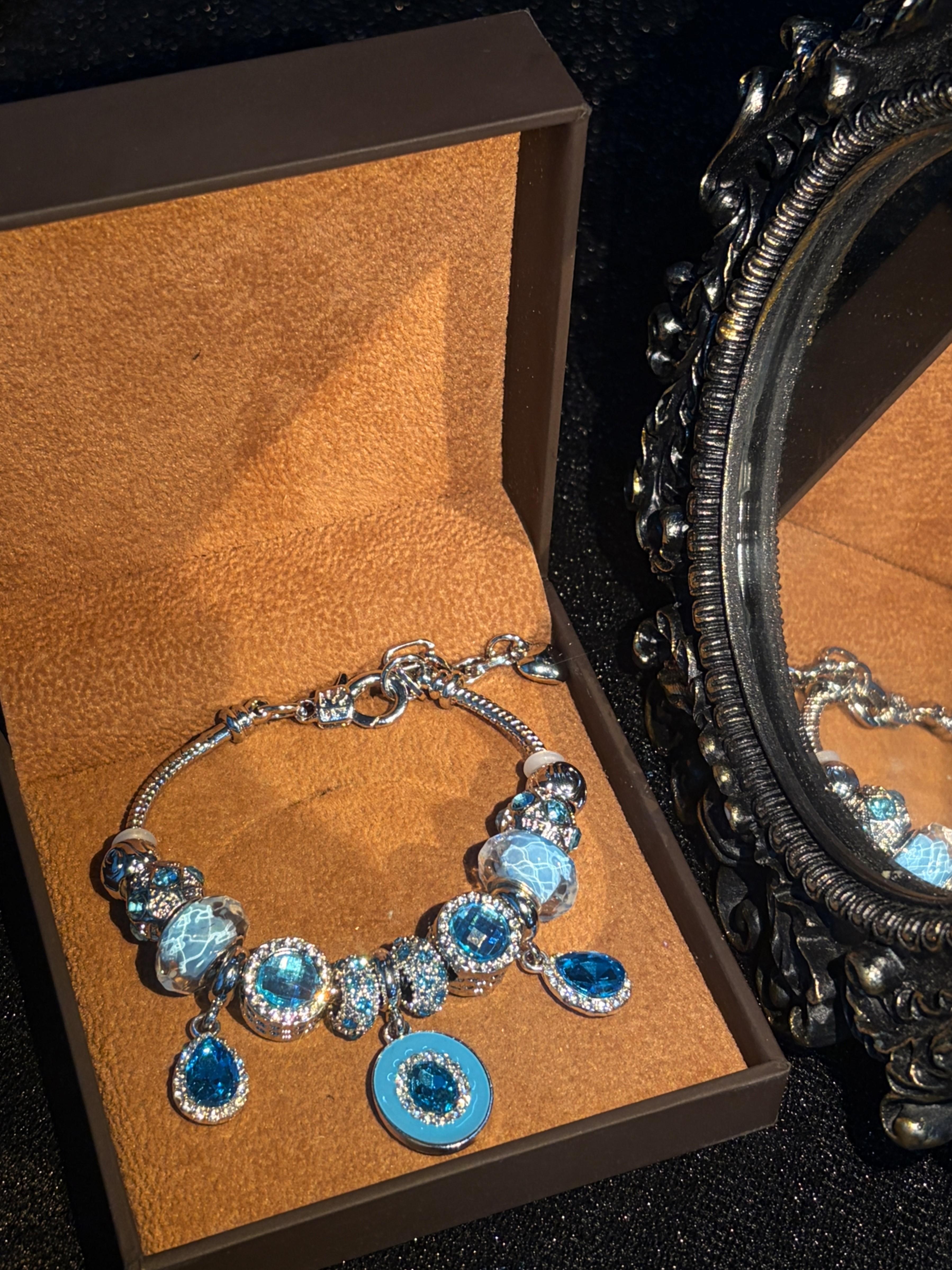 Silver‑Tone Snake Chain Charm Bracelet for Women, Ocean Style Blue Crystal & Murano‑Style Glass Beaded Bracelet, Teardrop Rhinestone Dangle Charms, Stackable Statement Jewelry Gift Silver‑Tone Snake Chain Charm Bracelet for Women, Ocean Style Blue Crystal & Murano‑Style Glass Beaded Bracelet, Teardrop Rhinestone Dangle Charms, Stackable Statement Jewelry Gift