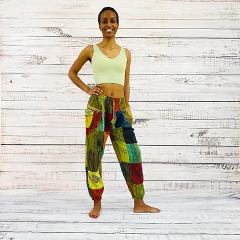 Women's Chic Basic All-Seasons Cotton Patchwork Pants - Adjustable-Fit Cargo Bottoms with Functional Pockets for Daily Wear