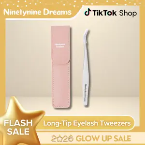 Ninetynine Dreams Eyelash Tweezers | Long-Tip Professional Lash Applicator Tool — Fine Precision Grip for Cluster & Strip Lashes, Stainless Steel, Includes Tweezers Pouch for Safe Storage, Easy Control Eyelash Application Makeup Essential Tool