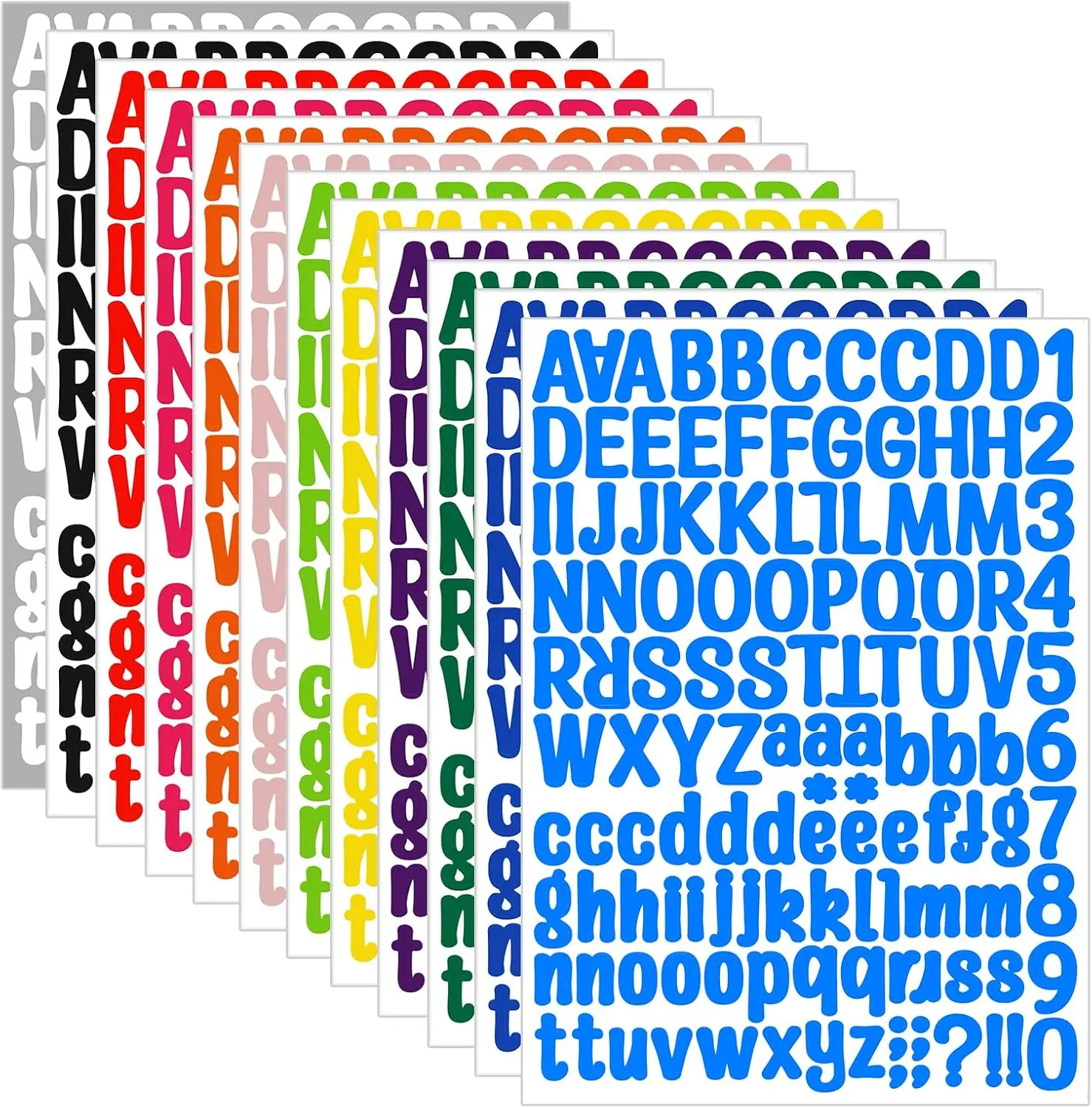Kattykitty 1512 Letter Stickers, 12 Sheets 1 Inch Alphabet Sticker | Vinyl Letters, Mailbox Numbers, Self Adhesive Sticks for Scrapbook, Graduation Cap, Water Bottle, Multicolor Stick on Letters