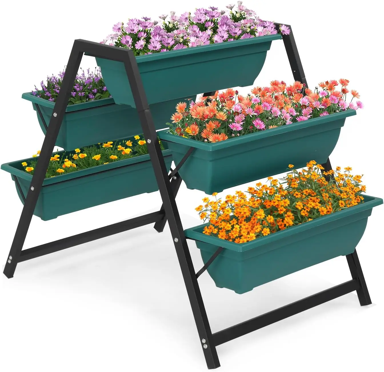 Vertical Garden Planter, 5-Tier Ladder Raised Bed with Steel Frame for Small Patios & Balconies, Polypropylene Boxes with Drainage Holes for Gardeners, 25.6 x 35.8 x 31.1 in, Assembly Guide, 15.7 Lbs, Outdoor/Indoor