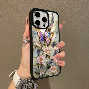 Trendy Magnetic Case for iPhone11/12/13/14/15/16/17/promax Stained Glass Butterfly Art MagSafe Ready, Ultra Thin & Shockproof | Cute Pick for Girls