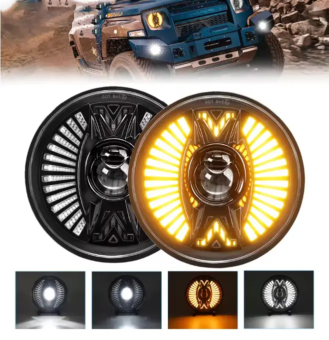 7 Inch LED Wrangler Headlight Round Projector Len Headlight 240W High Power H4 for Jeep JK Harley Hummer 4x4 DRL Headlamp 9-32V