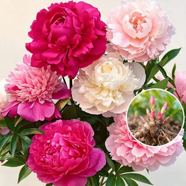 2 Pink Peony Bare Roots with Buds - Live Perennial Flower Plants for Garden Planting (No Pot or Soil), Ideal for Beginners, Thrives in Full Sun for Abundant Blooms