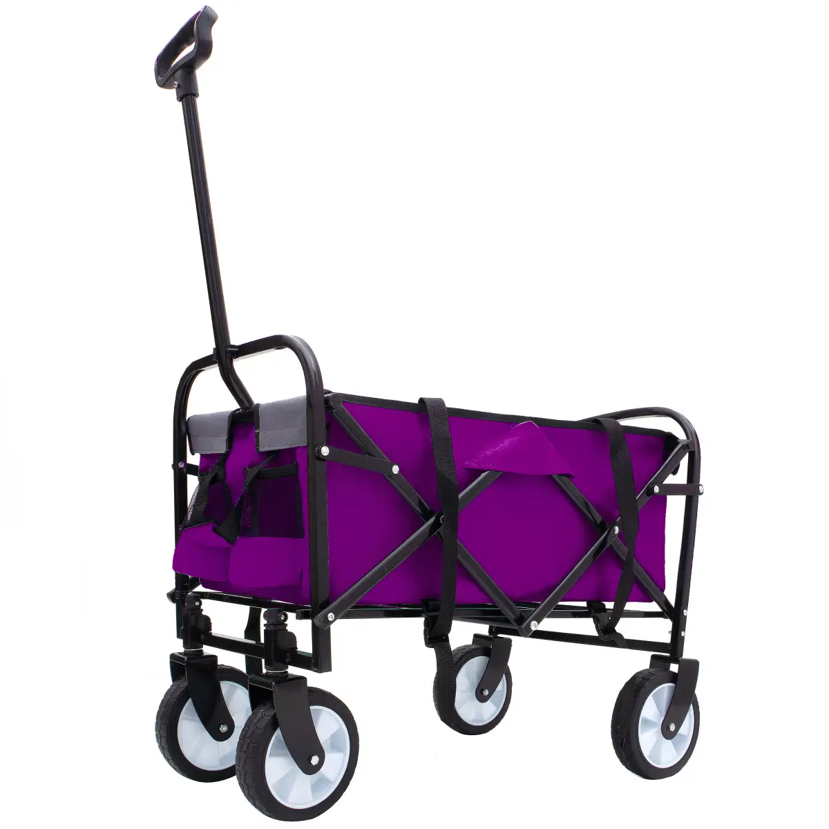 Collapsible Folding Wagon Trolley - 25.98x17.32x37.40 in, 225 LBS Capacity, Built-in Strapping System, 6 in 360° All-Terrain Swivel Wheels, Lightweight Portable Collapsible Trolley for Beach, Camping, Gardening, Purple, Portable Collapsible Trollies, Wago