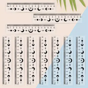 10pcs Wavy lines Colorful Plastic Floral Rulers 15cm, Star and moon pattern Designs for Office, Durable & Easy to Read, Ideal for Measuring and Decorating, Plastic Rulers