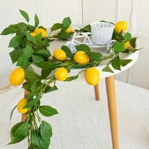 1Pc Total 70.8 Inch Artificial Lemon Garland Spring Summer Faux Fruit Vine Garlands with Greenery for Door Wall Mantle Wedding Party Table Decorations, Artificial Lemon Decorations, Artificial Plants, UV-resistant, Home Decorations