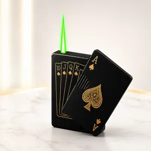 (Father's Day Gift Without Gas) Green flame lighter, jet torch lighter, inflatable butane lighter, cool lighter, wind-resistant card design, metal material, suitable for outdoor, indoor, BBQ, candles, gift for both men and women