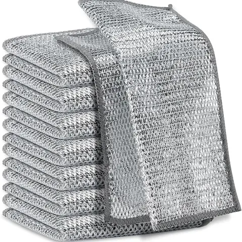10PCS Scratch-Resistant Synthetic Wire Cleaning Cloths - Double Wet-Dry Polyester Pad/Scrubber, Durable Stainless Steel Scouring Pads, Kitchen Cookware Cleaning Tool for Household Supplies