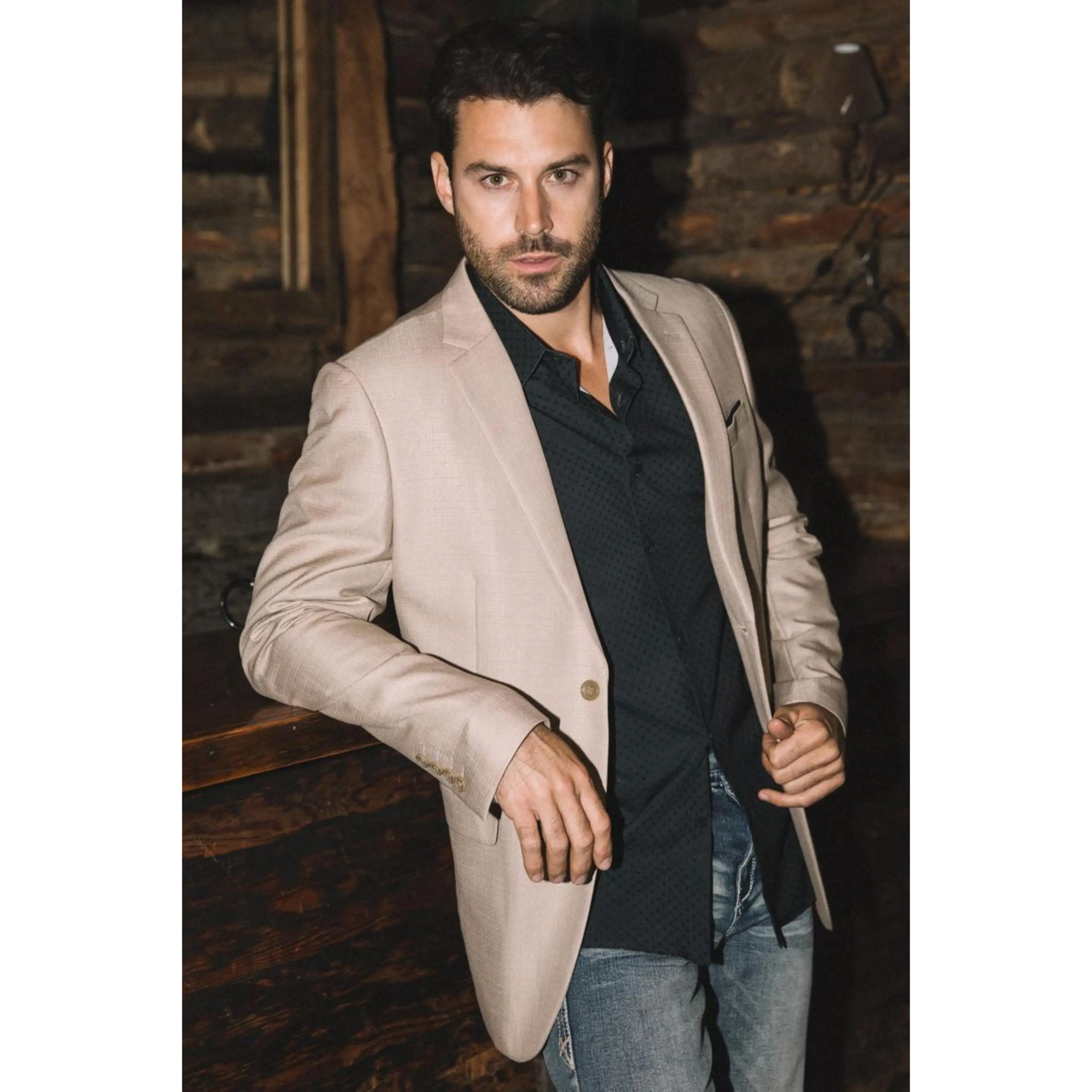 Mens Modern Fit Stretch Date Night Khaki Blazer Mens Modern Fit Stretch Date Night Khaki Blazer