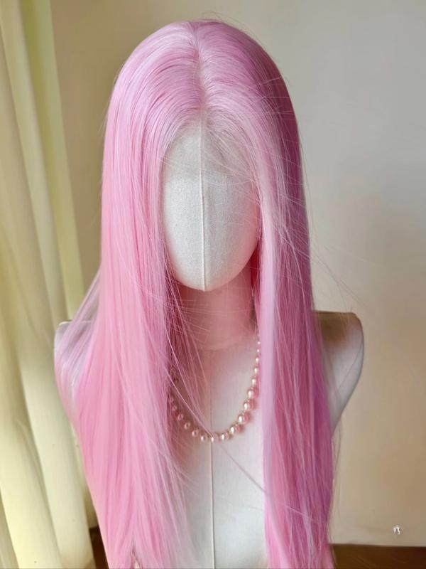 Light Pink Wig for Women 13x4 Lace Front Wig 26inch Long Straight Synthetic Wigs Soft Natural Heat-resistant Fiber Cosplay Wig Synthetic Hair