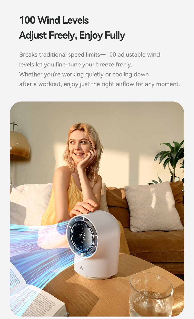 Aecooly Touch Control Desk Fan, 100 Speeds Quiet Bedroom Digital Display 8000mAh 3 Oscillation Angles Battery Powered Small Desktop Table Fan for Bedroom, Bedside, Office, Travel, FathersDayGift