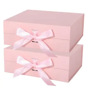 Pink Gift Box with Ribbon Magnetic Lids 10.2x9x3.74 in, Christmas Gift Boxes Bridesmaid Groomsman Proposal Boxes, Wedding Storage Box 2 Pack