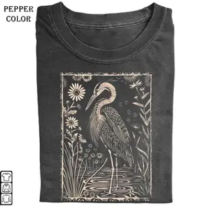 Great Blue Heron Block Print Vintage Shirt, Funny Animal Graphic Top, Cozy Winter Sweatshirt, Unisex Cotton Graphic Top T-Shirt, Unisex Cotton Crewneck Top for Daily Wear
