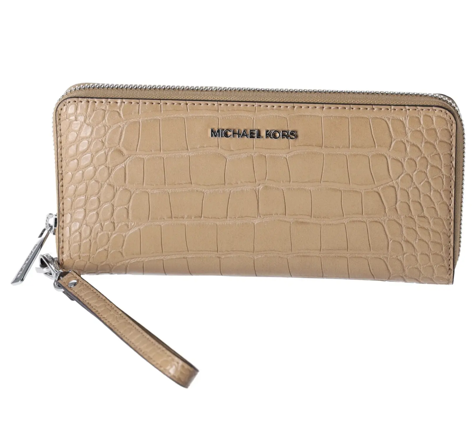 Pre-owned MICHAEL KORS Leather Small Leather Goods Jet Set Travel Large Continental Wallet Croc Embossed Camel