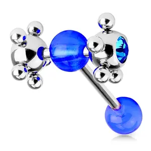 14G Crystal CZ Acrylic Blue Ball Spinner Tickler Surgical Steel  Barbell Tongue Ring 5/8" 16mm - Sold Individually