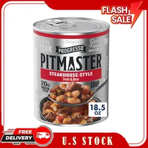 Steak and Bean Soup, 18.5 oz Can, Gluten Free Pitmaster Style, Hearty Beef Broth with Vegetables, 20g Protein