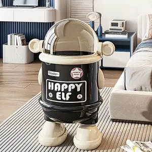 Large Capacity Dual Compartment Flip-Top Trash Can, Cute Robot Design with Beep Sound