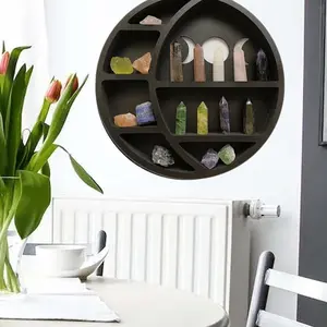 1pc Wooden Moon Shelf For Crystals - Crescent Moon Crystal Shelf, Crystal Storage & Wall Hanging Shelves For Bedroom Aesthetic, Wall Mounted Shelf, Moon Phase Wall Decor & Crystal Display Shelf, Black Halloween Thanksgiving Christmas New Year Gift