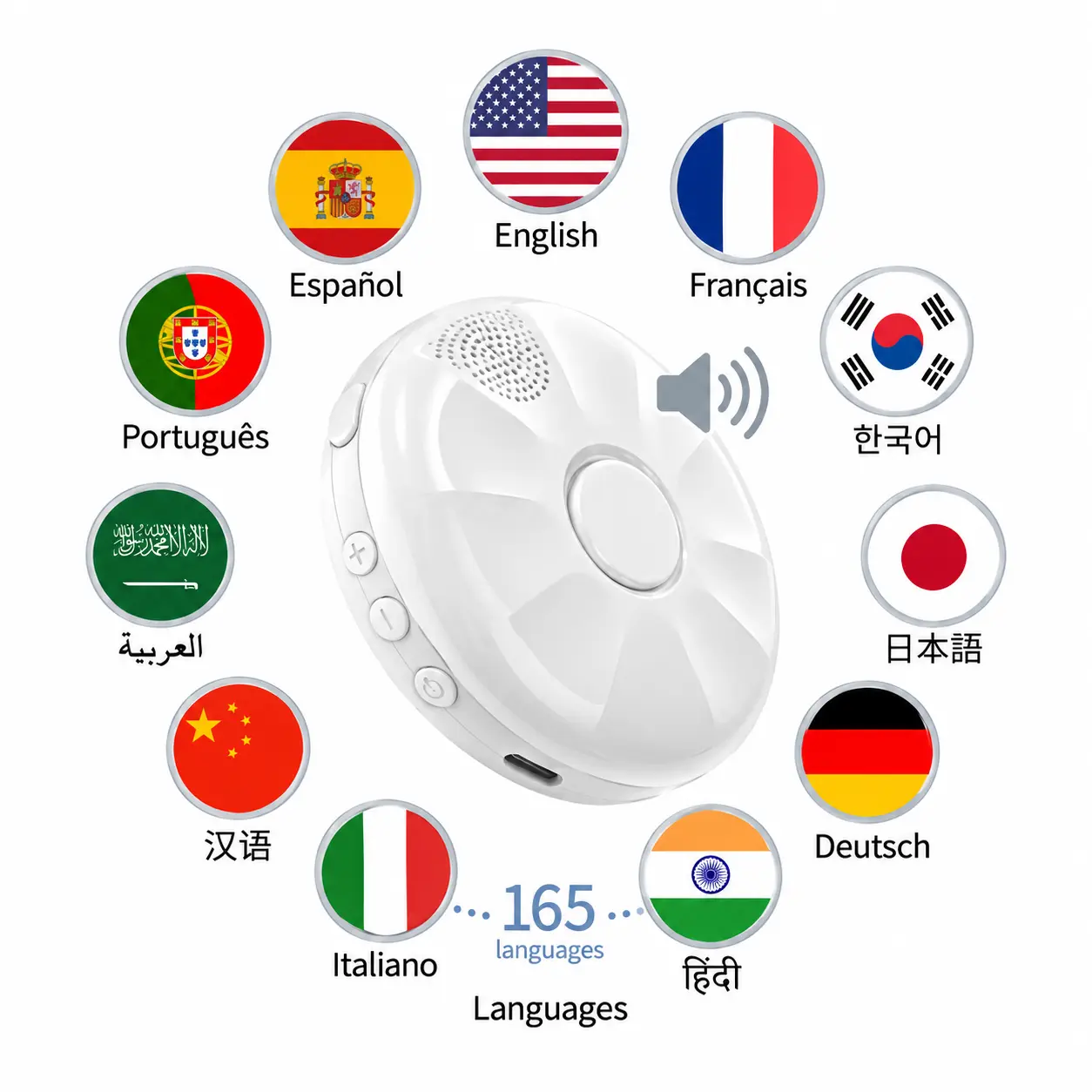 AI Language Translator Device with 165+ Languages Support, Real-Time 2-Way Voice Translation & Language Learning Practice Companion, Clip-on Bluetooth Design, No Subscription Fee for Travel & Work