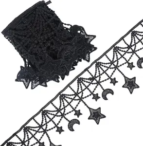 3 Yards Black Lace Trim Black Embroidered Lace Trim Star Ribbon Vintage Laces Fabric Moon Star Fabric Trims for DIY Sewing Crafts Home Decor 3.9 Inch Width salbsever