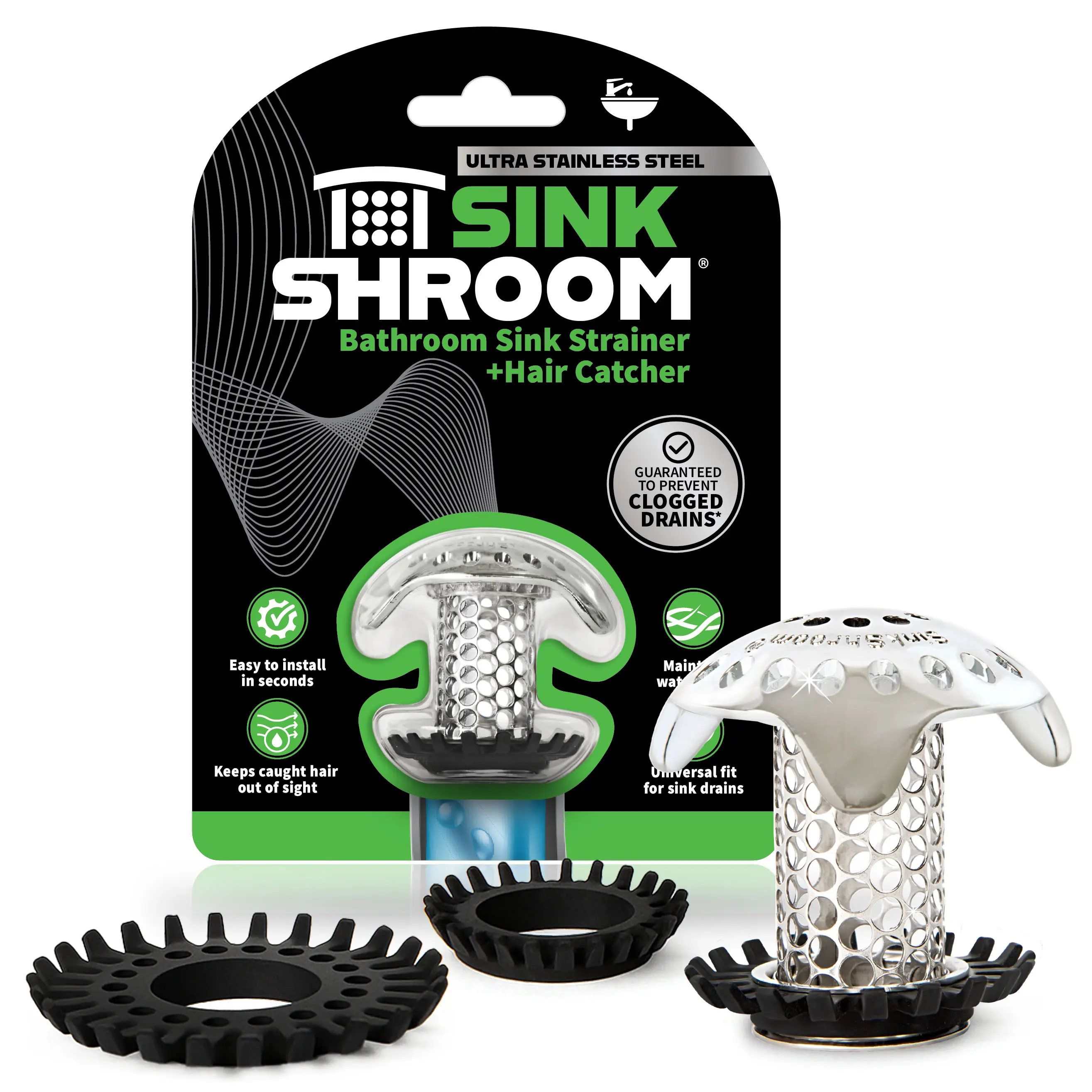SinkShroom Ultra Revolutionary Bathroom Sink Drain Protector, Stainless Steel for Bathroom Sinks, Clog Prevention for Home Drains