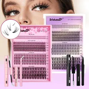Natural Look Eyelash Extensions Kit, Individual False Eyelashes with Eyelash Glue & Tweezers & Remover, Professional Eye Makeup Accessories for Women