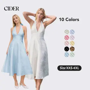 Cider Jacquard Halter Neckline Floral Lace Up Maxi Dress Dealsforyou