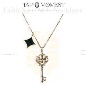 TapMoment New Faith Key Necklace with Cross & NFC Chip, NFC Bible Necklace,Elegant Key-Shaped Pendant Smart Jewelry for Daily Bible Reading and Faith Inspiration, Perfect Gift for Women & Believers