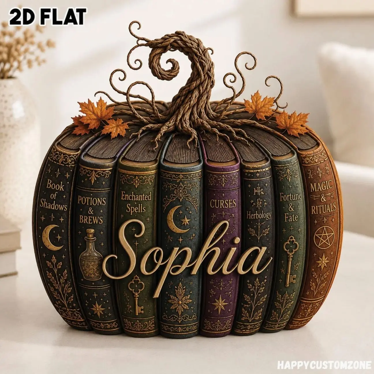 Custom Witch Book Pumpkin Wooden Block, Personalized Fantasy Library Decor, Book Lover Gift,Custom Wooden Block, Autumn Tabletop Centerpiece
