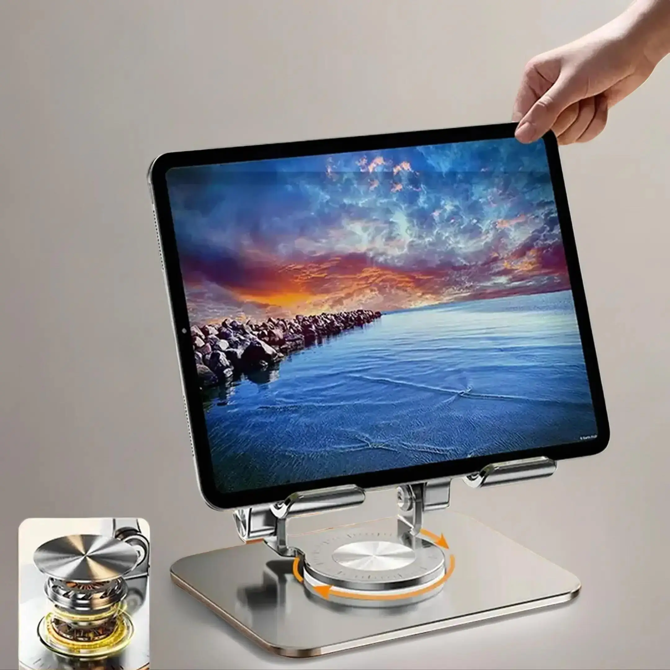 Adjustable Tablet Stand, Durable Anti-slip Smartphone Tablet Holder, 1 Count Rotatable Aluminum Alloy Folding Phone Stand Compatible with iPad Pro/Air