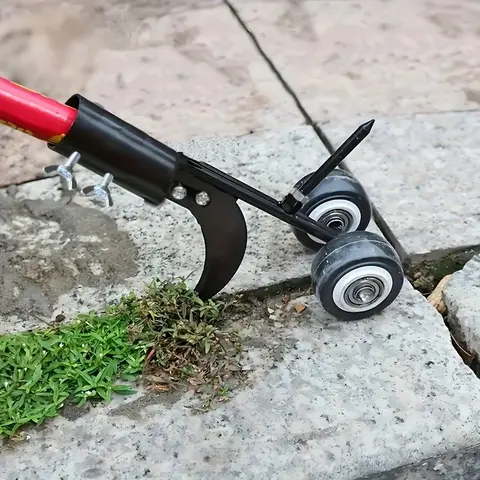 Heavy-Duty Metal Garden Lawn Weeding Cutting Roller Tool, Adjustable Handle, Rotating Wheels, Ergonomic Design, Efficient Weed Removal, Durable Construction