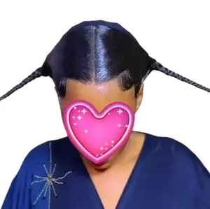 Ready To Wear Glueless Gele Turban Frontals 13*4 Human Hair Full Frontal with Pink Heart Design