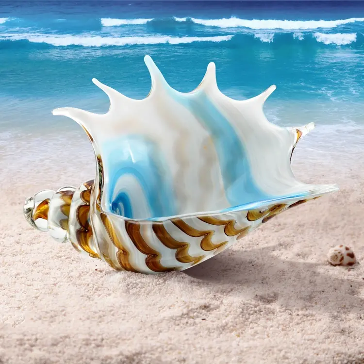 SPIHome 76098 AG Striped Glass Conch Shell Decorative Statue Figurine, Home Decor Supply