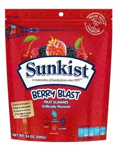 Sunkist Berry Blast - Peanut, Fat, High Fructose Corn Syrup Free Mixed Fruit Gummies - Fruit Snacks with Mixed Berry Flavors - Juicy Fruit Gummy Candy Mix with Resealable Bag by Kervan (24 oz)