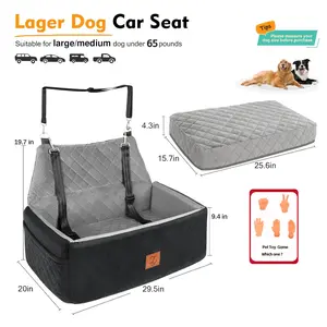 ZVRpet 2-in-1 Pet Car Seat Black&Gray Double Car Dog Bed for Back Seat 29.5” Holds 1 Large Dog (up to 65 lbs) or 2 Small-Medium Dogs Comfortably Includes 2 Leashes Detachable Washable