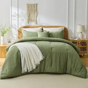 3/5PCS Waffle Weave Textured Comforter Set – Ultra Soft Microfiber, All-Season Lightweight