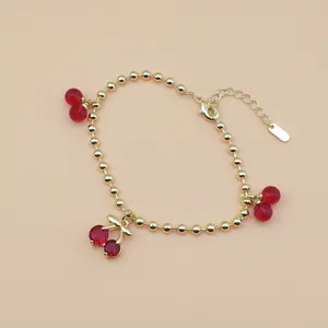 Ladies' Summer Boho Style Seed Bead Bracelet with Cherry Charms, Adjustable Sports & Outdoor Wristband/Anklet Accessory, Boho Style Bracelet
