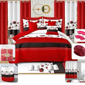 30 pcs Luxury Bedspread Set with Green Geometric Design and Matching Eye Mask and Hair Bonnet